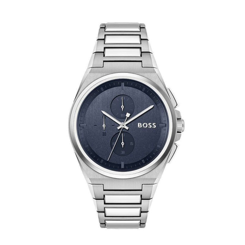 Hugo Boss Men's Watch Steer 1514048 Silver Steel Bracelet Blue Dial