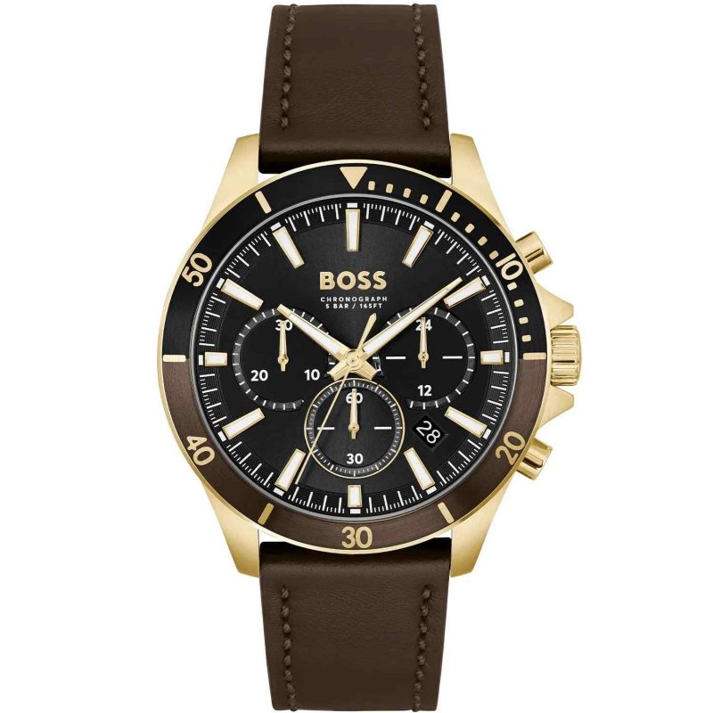 Hugo Boss Gents Troper Chronograph Brown Leather Strap Watch 1514100