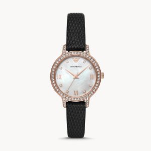 Emporio Armani Cleo Black Leather Strap Watch AR11485