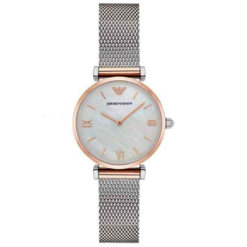 Emporio Armani Gianni T-Bar Retro Quartz White Mother of Pearl Dial Ladies Watch AR2067