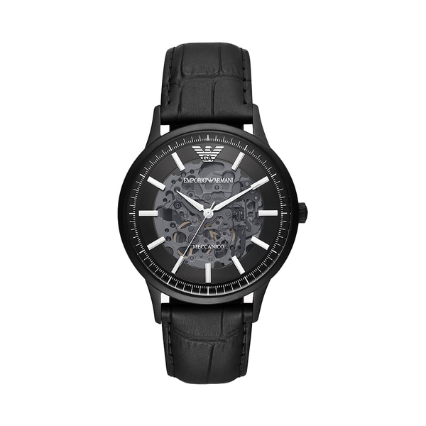 Emporio Armani Black Leather Automatic Watch AR60042