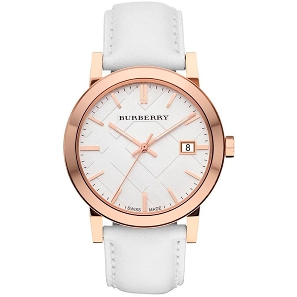 Burberry BU9012 Unisex Rose Gold & White Leather Watch - 38mm