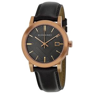 Burberry Men's BU9013 Taupe Check Dial Rose Gold & Brown Leather Watch