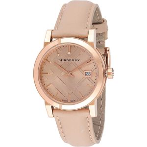 Burberry BU9109 Women's Rose Gold-Tone & Beige Leather Watch (38mm)