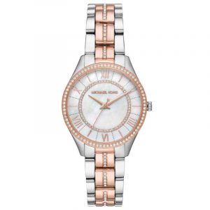 Michael Kors Lauryn Two Tone Crystal Embellished Watch White Mother of Pearl Dial MK3979
