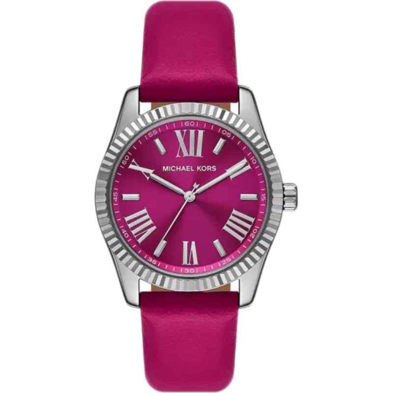 Michael Kors Lexington MK4749 Women's Watch 38mm Fuchsia Dial with Silver Tone Case & Leather Strap