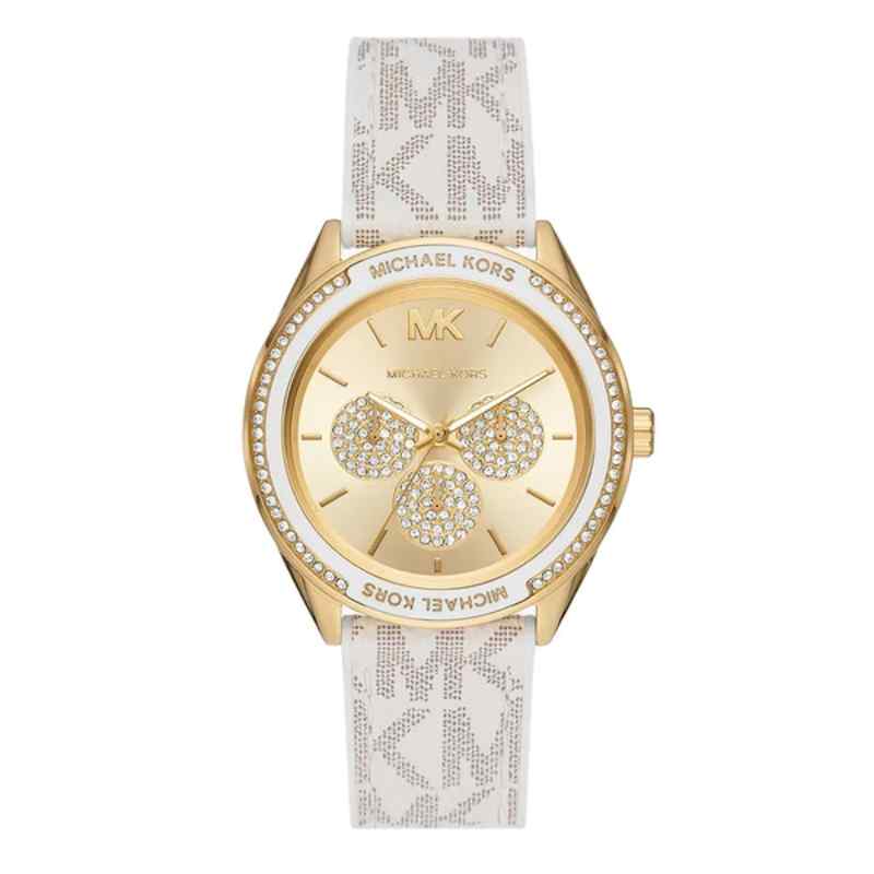 Michael Kors Jessa Gold Tone Watch with White Silicone Strap 40mm