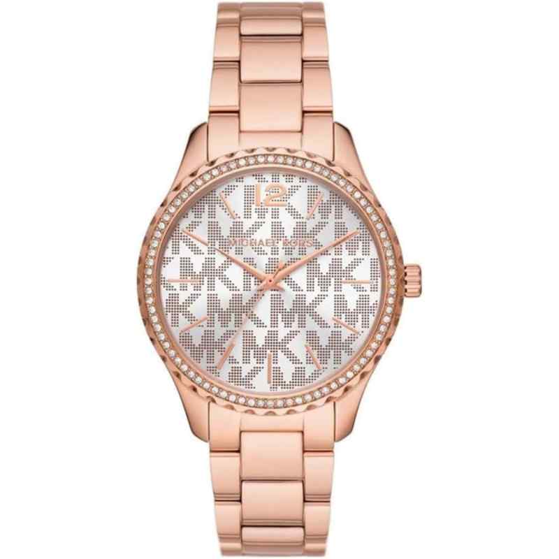 Michael Kors Layton Sparkling Silver Dial Rose Gold Tone Watch MK7297