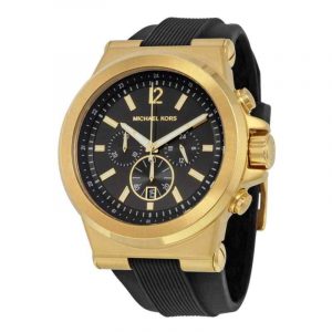 Michael Kors Dylan Chronograph Black Silicone Watch Gold Tone MK8445