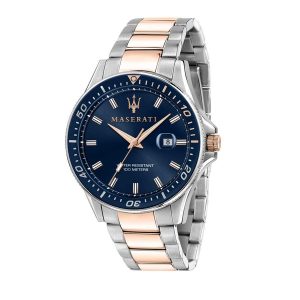 Maserati Sfida Men's Quartz Chronograph Watch with Blue Dial - Silver & Rose Gold Stainless Steel Bracelet (R8853140003)