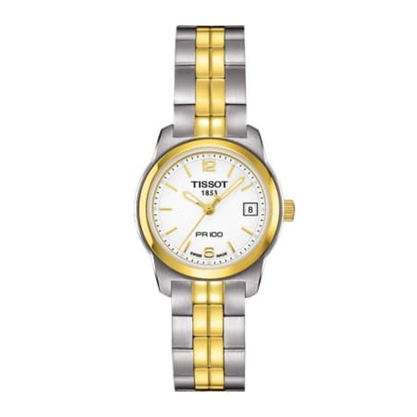 Tissot T-Classic PR 100 White Dial Two-Tone Ladies Watch T049.210.22.017.00