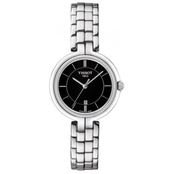 Tissot Flamingo Women's Watch - Elegant Black Dial & Stainless Steel Bracelet (26mm)