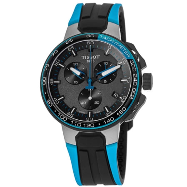 Tissot T-Race Chronograph Men's Watch - Black Dial, Black & Blue Silicone Strap (44.5mm)