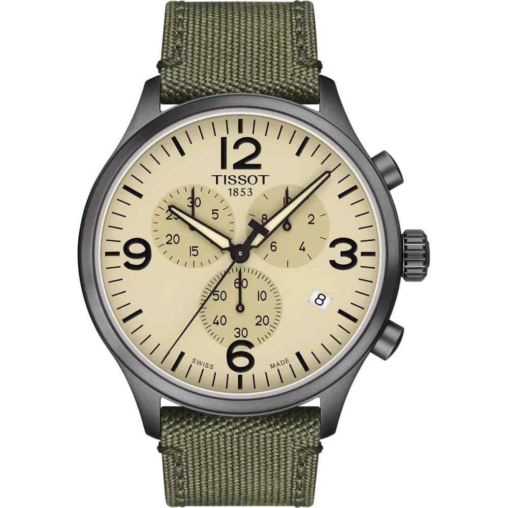 Tissot Chrono XL Classic Beige Dial Green Fabric Strap T116.617.33.267.00