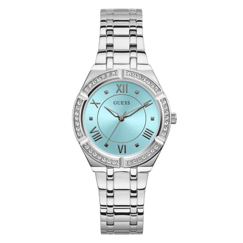 Guess Ladies Cosmo Watch - 36mm Silver Crystal Bezel & Turquoise Dial GW0033L7