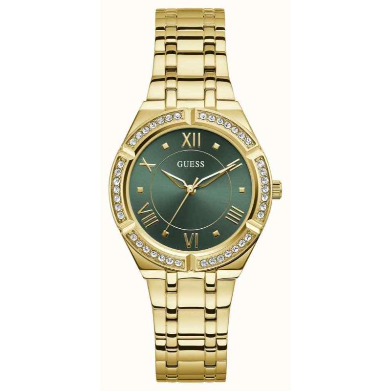 Guess Ladies Cosmo Watch - 36mm Gold Crystal Bezel & Green Dial GW0033L8