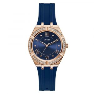 Guess Ladies Cosmo Watch - 36mm Rose Gold Case & Blue Silicone Strap GW0034L4