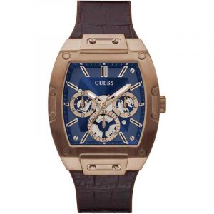 Guess Phoenix Men's Multifunction Watch - 43mm Blue Dial & Brown Leather Strap GW0202G2