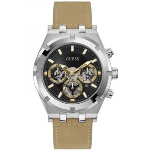 Guess Continental Men's Multifunction Watch - 44mm Black Dial & Brown Leather Strap GW0262G1