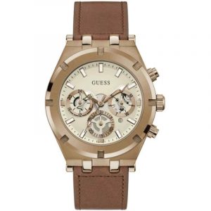 Guess Continental Men's Multifunction Watch - 44mm White Dial & Brown Leather Strap GW0262G3