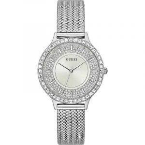 Guess Soiree Ladies Watch - 38mm Silver Crystal Mesh Bracelet GW0402L1