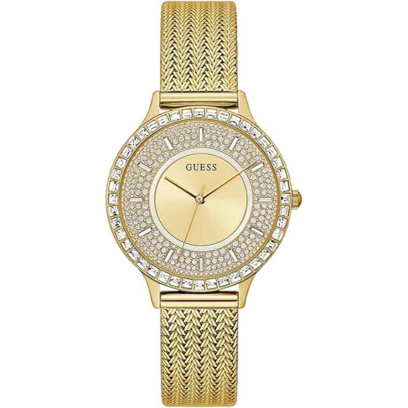 Guess Soiree Ladies Watch - 38mm Gold PVD Crystal Mesh Bracelet GW0402L2