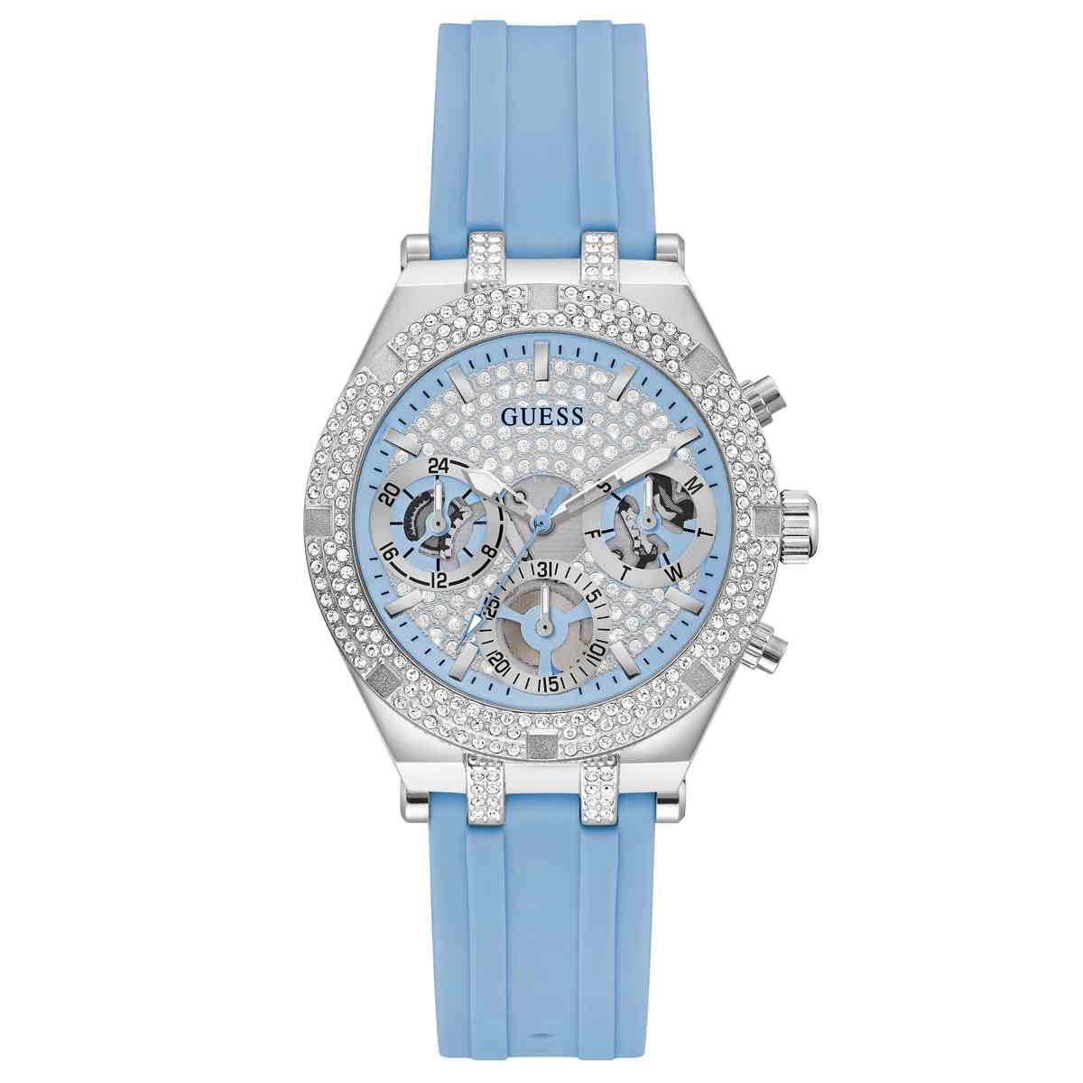 Guess Heiress Ladies Watch - 38mm Stainless Steel & Blue Silicone Strap GW0407L1