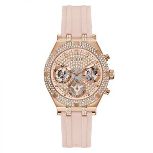 Guess Heiress Ladies Watch - 38mm Rose Gold PVD & Pink Silicone Strap GW0407L3