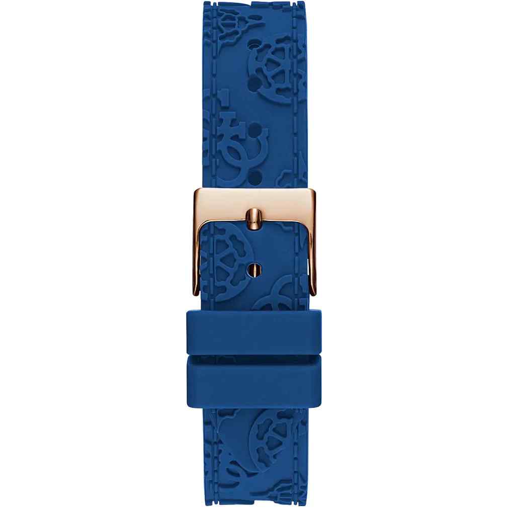 Guess Crown Jewel Ladies Multifunction Watch - 39mm Rose Gold PVD & Blue Silicone GW0411L2 - Image 4