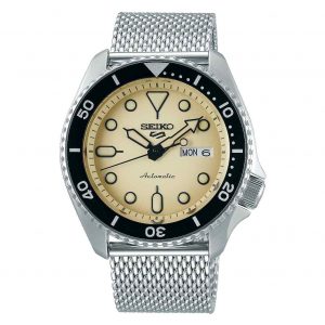 Seiko 5 Sports Automatic Cream Dial Milanese Bracelet Men’s Watch SRPD67K1