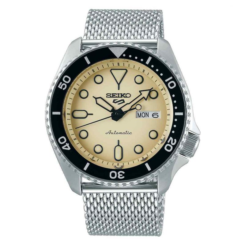 Seiko 5 Sports Automatic Cream Dial Milanese Bracelet Men’s Watch SRPD67K1