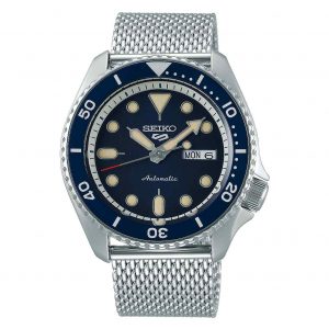 Seiko 5 SRPD71K1 Sports Automatic Blue Dial Silver Milanese Strap Men's 42mm Watch