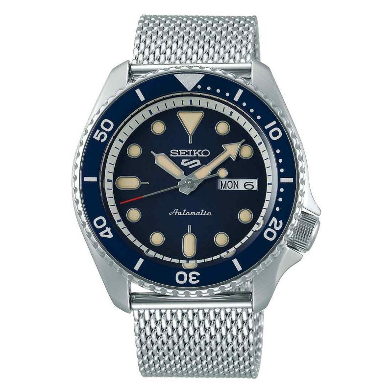 Seiko 5 SRPD71K1 Sports Automatic Blue Dial Silver Milanese Strap Men's 42mm Watch