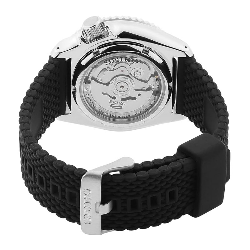 Seiko 5 Sports SRPD73K2 Black Dial Black Rubber Strap Automatic Men's Watch - Image 3