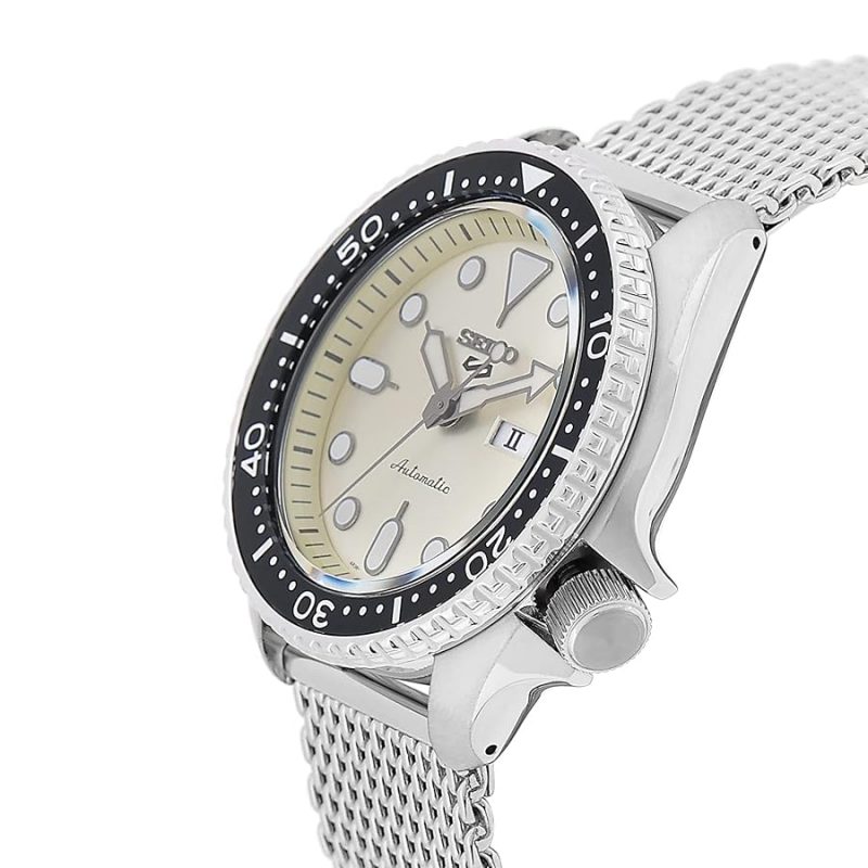 Seiko SRPE75K1 Men's Sport Automatic Cream Dial Mesh Stainless Steel Strap Watch - Image 2