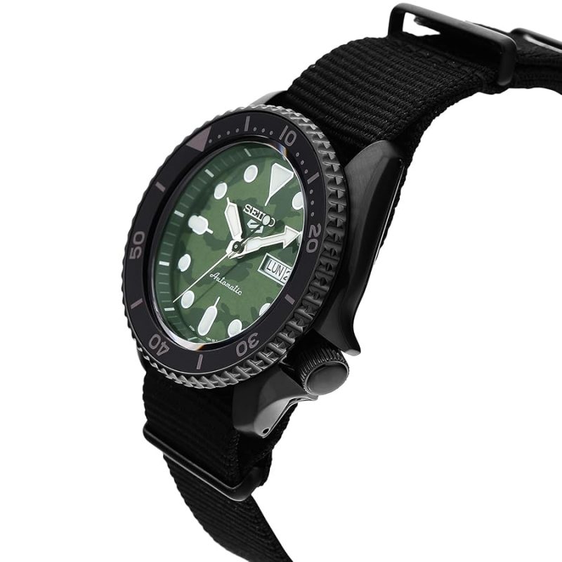 Seiko 5 SRPJ37K1 Sports Camouflage Street Style Green Dial Black Textile NATO Strap Men’s Watch - Image 2