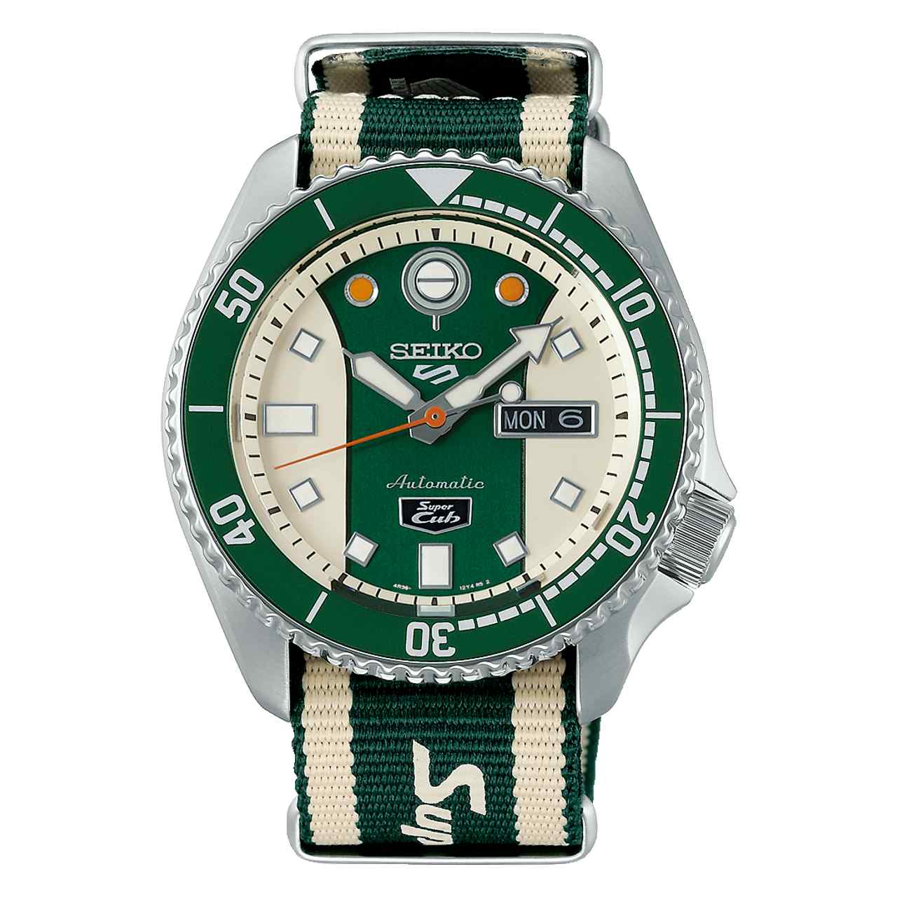 Seiko 5 SRPJ49K1 Sports Honda Super Cub Automatic Multicoloured Dial Fabric NATO Strap Men’s Watch