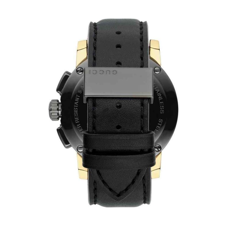 Gucci G-Chrono Black Dial Watch - Gold PVD & Black Leather Strap YA101203 - Image 3