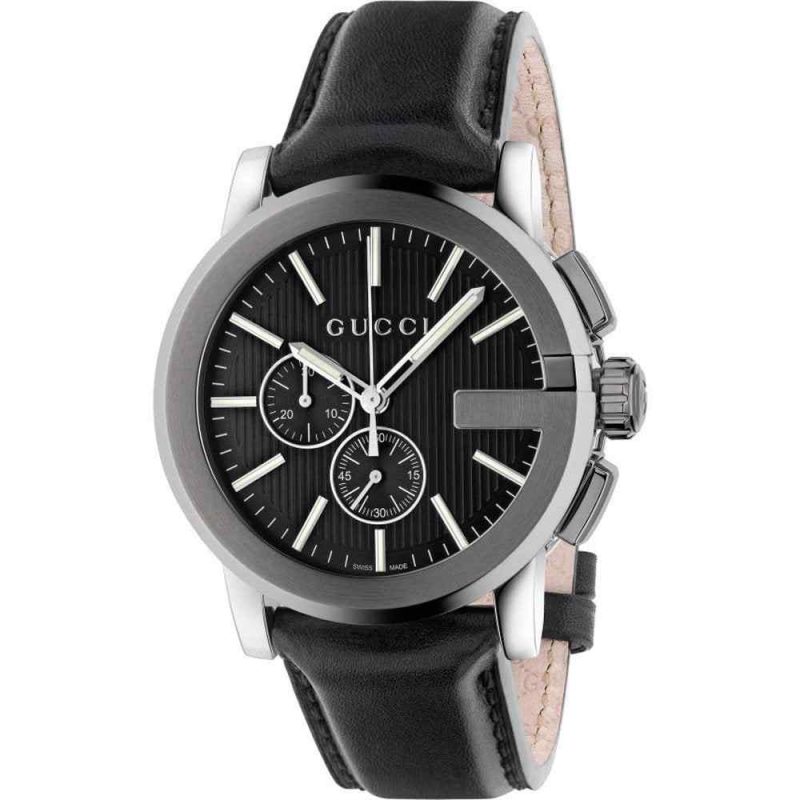 Gucci G-Chrono Men's Black PVD & Leather Strap Chronograph Watch YA101205