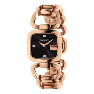 Gucci G-Gucci Ladies Rose Gold Diamond Watch - Black Dial YA125512