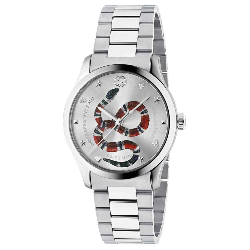 Gucci G-Timeless YA1264076 38mm Silver Snake Motif Dial Stainless Steel Unisex Watch