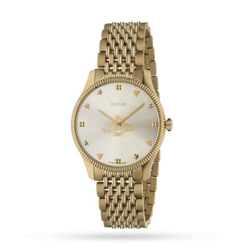 Gucci G-Timeless Slim YA1264155 36mm Yellow Gold PVD Silver Bee Dial Ladies Watch