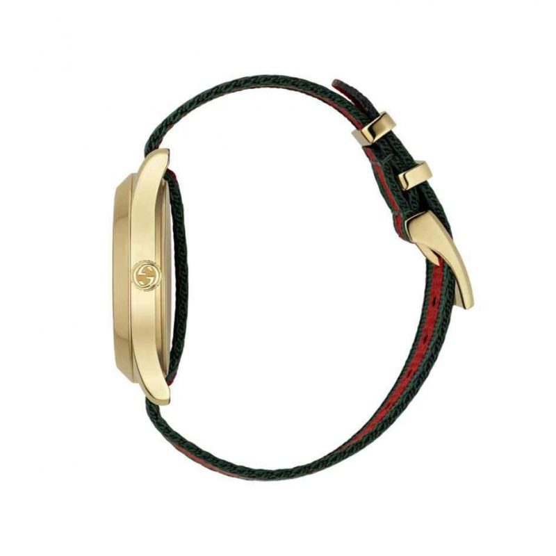 Gucci G-Timeless Unisex Green/Red Web Bee Watch - 38mm Gold PVD & Fabric Strap YA126487A - Image 2