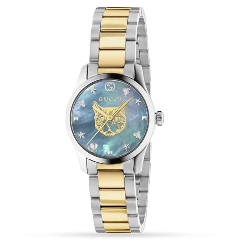 Gucci G-Timeless Ladies Two-Tone Cat Head Watch - 29mm Mother-of-Pearl Dial YA1265011