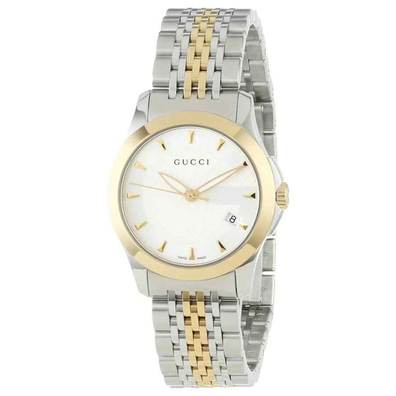 Gucci G-Timeless Ladies Two-Tone Bracelet Watch - 29mm White Dial YA126511