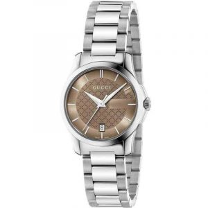 Gucci G-Timeless Ladies Stainless Steel Bracelet Watch - 29mm Brown Dial YA126526