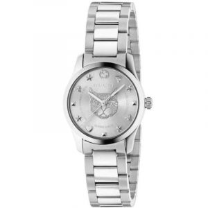 Gucci G-Timeless Ladies Silver Cat Head Watch - 29mm Stainless Steel Bracelet YA126595