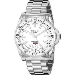Gucci Dive Men's Swiss Quartz Watch - 40mm White Dial & Stainless Steel Bracelet YA136302