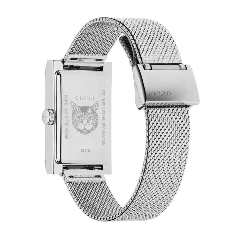 Gucci G-Frame Ladies Green Red Web Bee Watch - Rectangular Steel Case & Mesh Bracelet YA147401 - Image 2