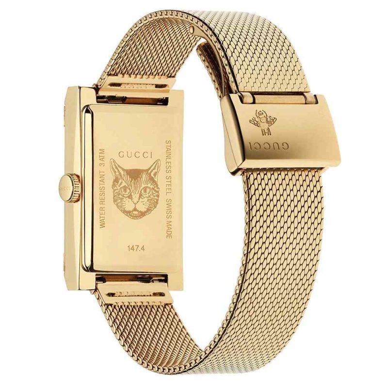 Gucci G-Frame Ladies Gold PVD Mother-of-Pearl Web Bee Watch - Rectangular Case & Mesh Bracelet YA147410 - Image 3